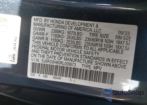 2024 Honda Cr-V Hybrid Sport-L from USA, damaged, VIN 5J6RS6H80RL009673